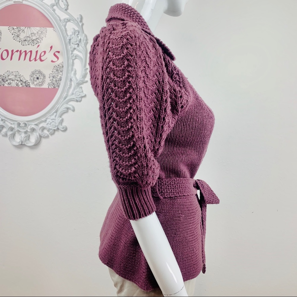 BCBGMAXAZRIA/Light Purple Belted  Crochet Cardigan - Picture 3 of 8